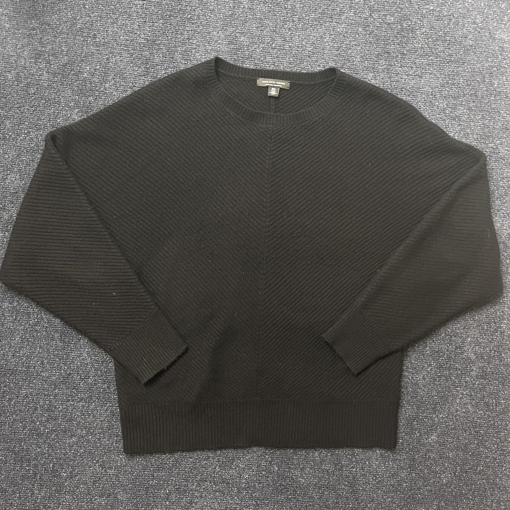 Saks Fifth Avenue Sweater Womens Medium Black 100% Cashmere Dolman Knit Crewneck
